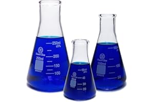 Glass Erlenmeyer Flask Set 50ml 150ml and 250ml, Narrow Mouth Graduated Flasks, 3.3 Borosilicate Glass, Ideal for Laboratory, Classroom or Home Use, HUAOU