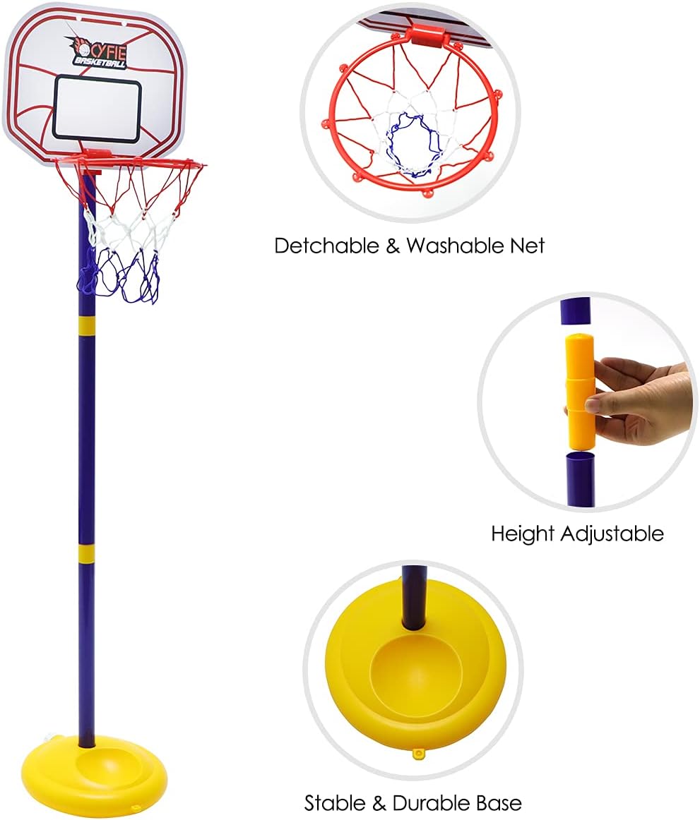 Basketball Hoop Set for Toddlers, Adjustable Height Basketball Hoop, 2.26ft - 4.46ft Mini Basketball Goal Toy with Ball and Pump, Basketball Sports Game Gift for 1-3 Years Old Baby Kids Indoor Outdoor: Sports & Outdoors