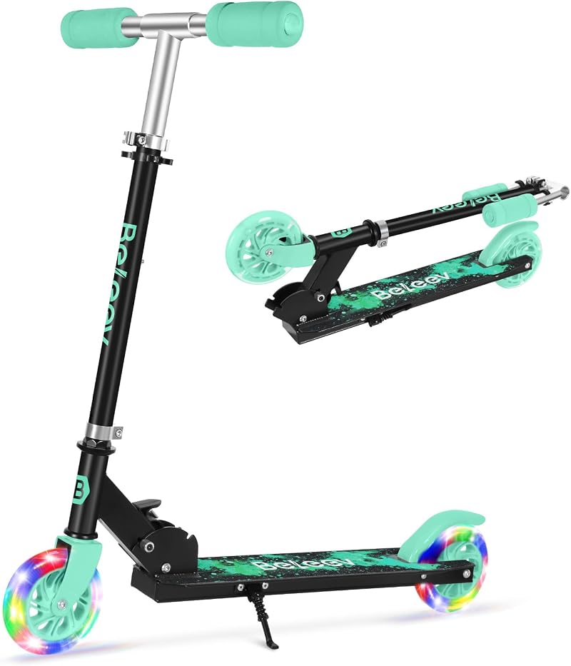 BELEEV V1 Kids Scooter 2 Wheels Folding Adjustable 3-12 Black Teal
