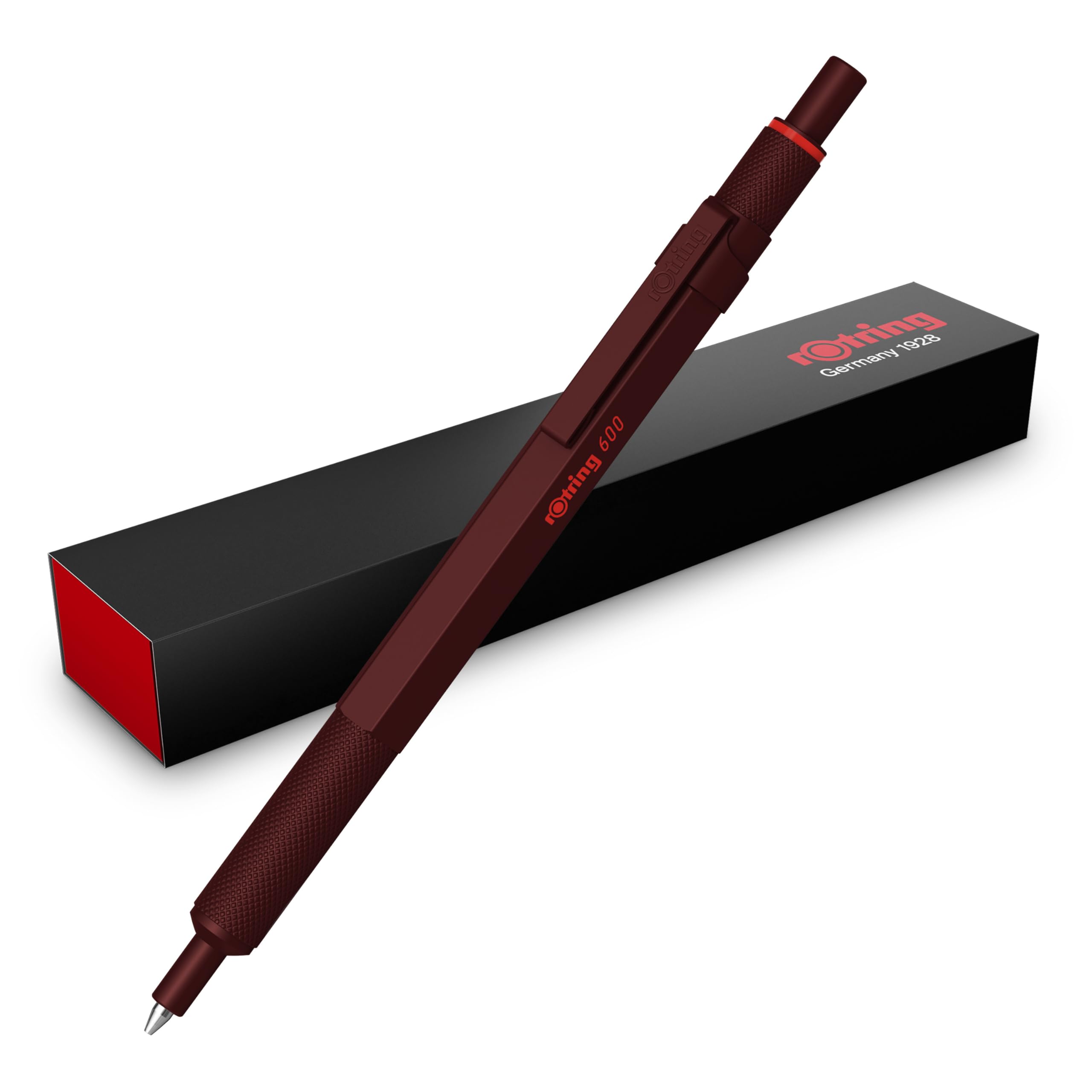 rOtring 600 Kugelschreiber | Mittlere Spitze | Schwarze Tinte | Stift mit Vollmetallschaft | Schokoladenbraun | Rutschfeste, gerändelte Griffzone und Sechskantschaft | Nachfüllbar