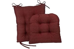 Klear Vu Omega Non-Slip Rocking Chair Cushion Set with Thick Padding and Tufted Design, Includes Seat Pad & Back Pillow with Ties for Living Room Rocker, 17x17 Inches, 2 Piece Set, Red