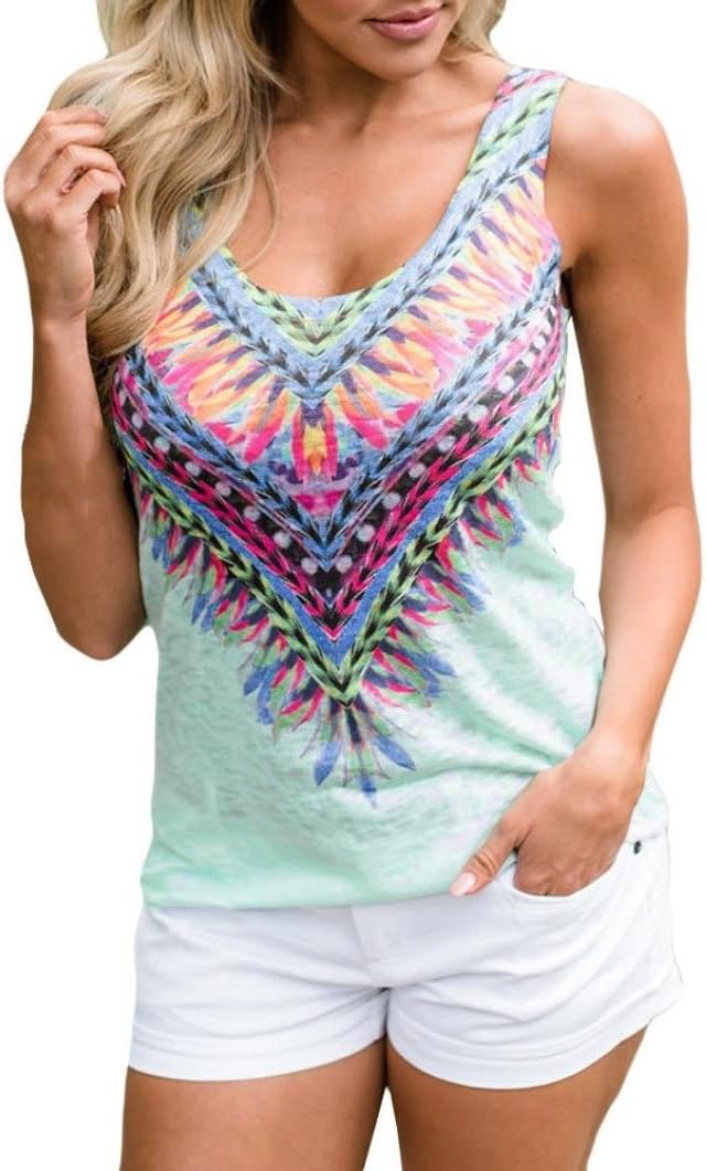 KIMODO Women Tank Tops Ladies Fashion Casual Sleeveless National Style Print T-Shirt Tee Blouse Vest Top