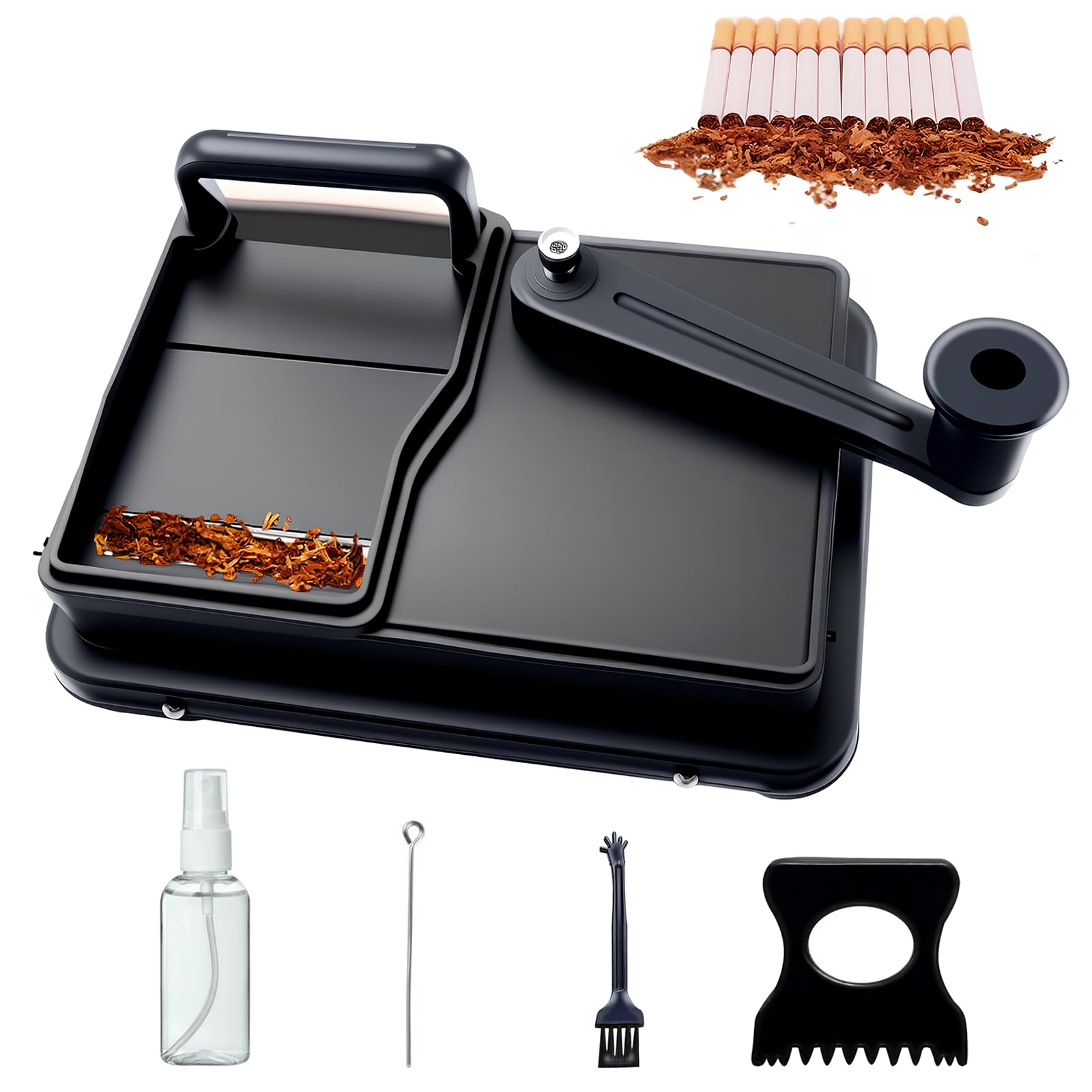 Photo 1 of ***MISSING PARTS***
Cigarette Rolling Machine, Manual Cigarette Roller Cigarette Injector for 8mm Diameter Pipes and Most Cigarette Tubes - Includes Pressed Board, Cleaning Brush, Tube Probe, Spray Bottle (Black)