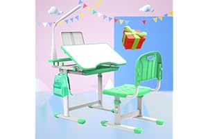 BELANITAS Kids Desk and Chair Set 5-8 Years with 40-Degree Tilted Desktop, Height Adjustable Children Desk and Chair Set for Boys and Girls with 40-Degree Tilted Desktop, Green