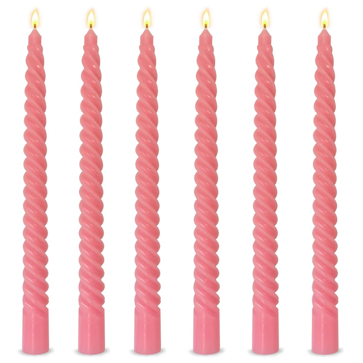 6 Pack 10 Inch Blush Pink Spiral Taper Candles for Holiday Home Decoration, Unscented Dripless Twisted Candlesticks for Dinner Party Wedding Valentine's Day Baby Shower and Easter