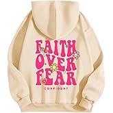 Lubpow Girl's Faith Over Fear Hoodie Christian Religious Inspirational Sweatshirt for Teen Girls Cute Cartoon Graphic Hoodies