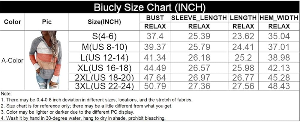 Biucly Women's Lightweight Color Block Knit Hoodies Sweaters Loose Long Sleeve V Neck Drawstring Pullover Sweatshirts(S-3XL): Clothing