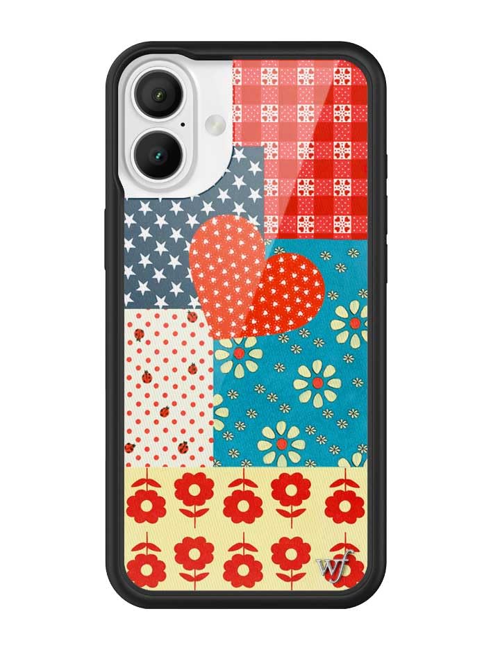 Wildflower Cases - Compatible with iPhone 16 Plus | Protective Black Bumper, 6.5ft Drop Test Certified, Women Owned Small Business | Red Heart Blue Floral Stars Aesthetic Trendy | Flower Patch