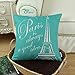 CaliTime Canvas Throw Pillow Cover Case for Couch Sofa Home Decoration Famous Paris Eiffel Tower 18 X 18 Inches Teal