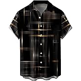 QIVICIMA Mens Bowling Shirts Hawaiian Shirt Big and Tall Retro Button Up Vintage Guayabera Camp Shirt