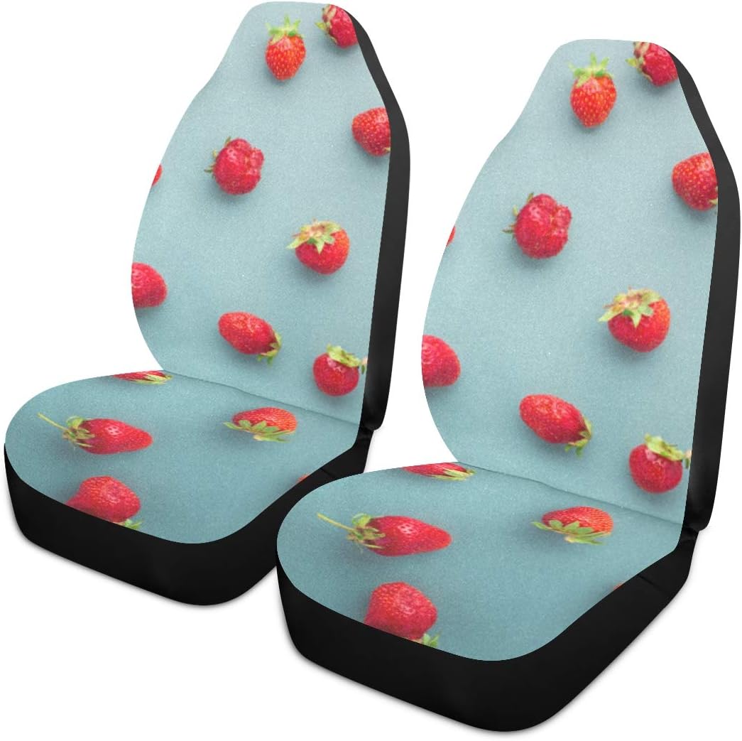 Car Seat Covers 1PC Front Seats Fresh Strawberries Pattern Top View