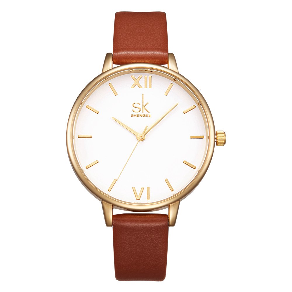 Sk Shengke Leather Band Womens Diamond Watches Waterproof Women Simple Style Fashion Wrist Watches For Women Female Girl Ladies Wrist Quartz Watches