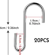 DONQL 20pcs Silver S-Shaped Hanging Hooks, 2.36in Heavy Duty Stainless Steel view 2