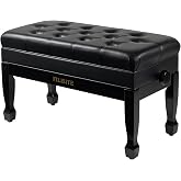 FILISITE Adjustable Duet Piano Bench with Storage, Heavy Duty Solid Wood Double Piano Stool Keyboard Bench Seat with PU Leather Padded Cushion (Black)