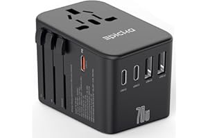 EPICKA Universal Travel Adapter, GaN International Plug Adapter with 3 USB-C 70W PD Fast Charging & 2 USB-A Adaptor All-in-one Wall Charger for USA EU UK AUS (TA-105 Pro, Black)