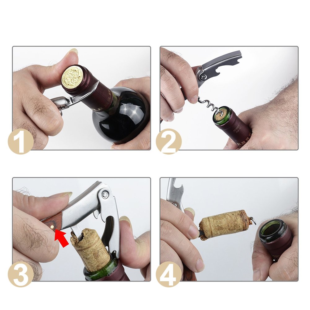 Wine Beer Bottle Opener, Shsyue Waiters Corkscrews and Foil Cutter All-in-one Corkscrew with Natural Rosewood Handle