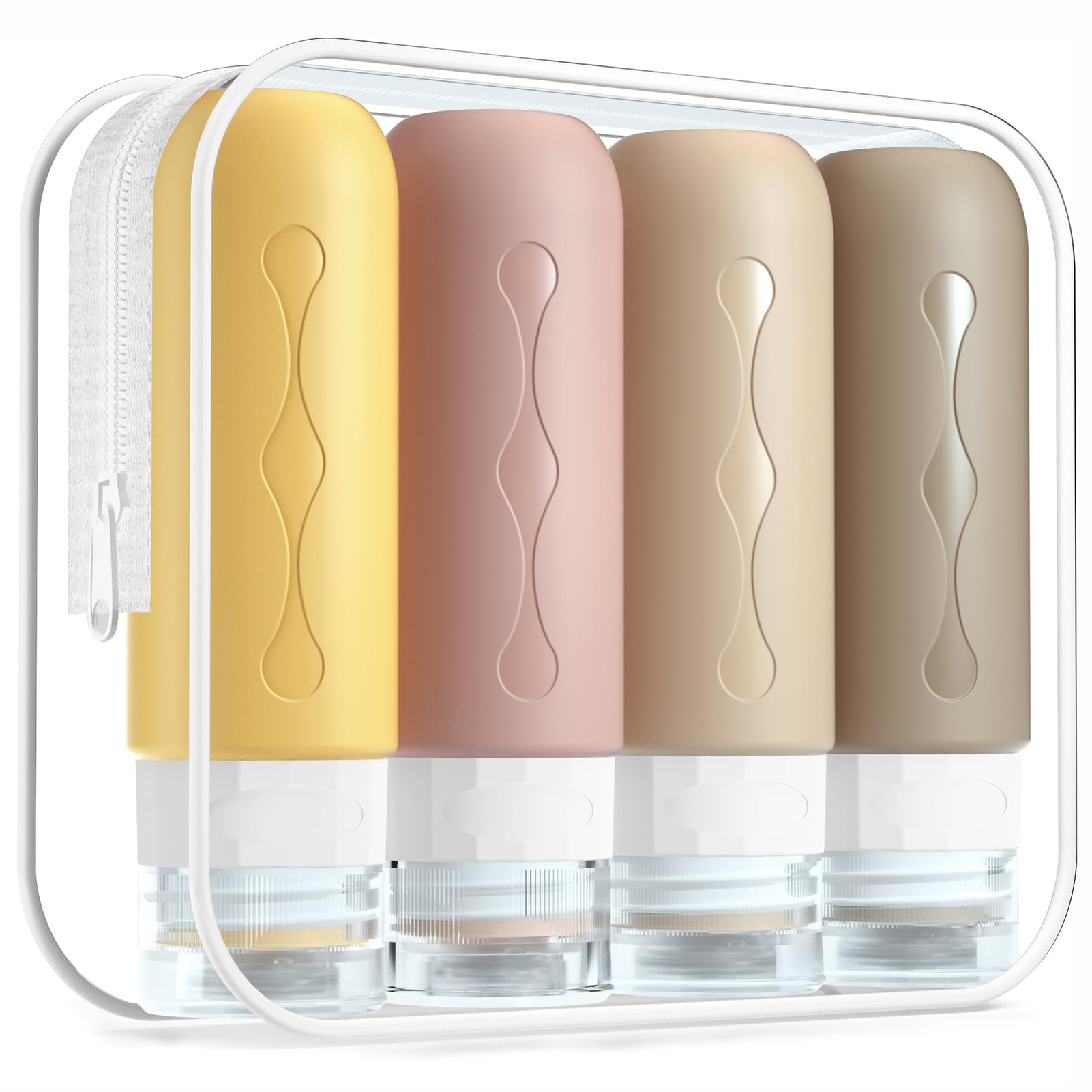 Gemice Portable Travel Bottle, 4 Pack Silicone Travel Containers Set LeakProof Refillable Squeezable for Lotion Liquid Shampoos, Soap and Toiletries (90ml)