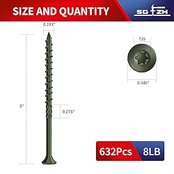 SG TZH #9 x 3 Inch Deck Screws (632Pcs) 8lb. Carbon