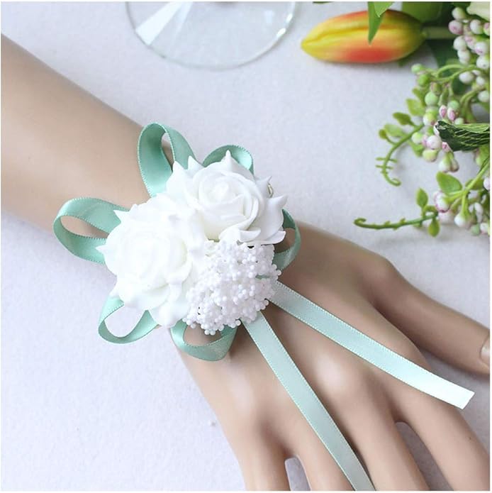 Zoeclothesstore Handmade Foam White Rose Wrist Flowers