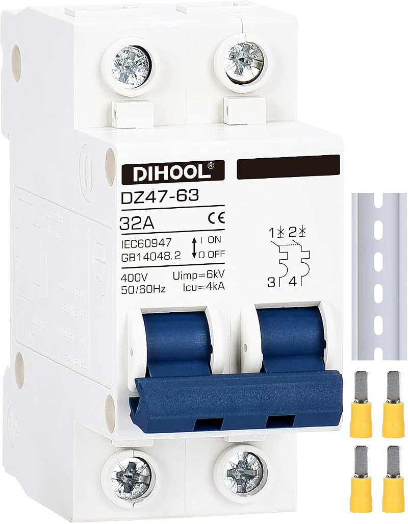 DIHOOL Miniature Circuit Breaker MCB 2 Pole 32A 230V Type C DZ47-63