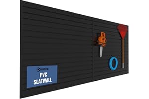 BRITINE Slatwall Panel Garage Organizer PVC Slatwall Heavy Duty Wall Mounted Rack, Interlocking Slat Wall Panels for Tool Organization Peg Board (Black 4 x 8 ft)