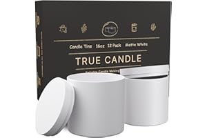 True Candle Tins for Making Candles - 12 Pack of 16 oz White Candle Containers Bulk - Empty tins with lids for Candles - Premium Glass Jars, Vessels | Painted Outside Inside | Matte White (Tall)