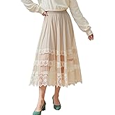 Womens Lace Tulle Skirts High Waist A Line Fairy Skirt Pleated Flowy Midi Layered Skirts Wedding Guest Mesh Skirt