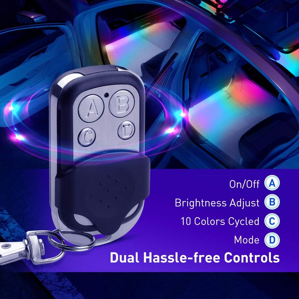 Govee Dreamcolor Interior Car Lights, Car LED Lights with APP and IR Remote, Upgraded 2-in-1 Design 4PCS 72 LED RGBIC DIY Color LED Lighting Kits Sync to Music with Super Length Wires for Various Car: Automotive
