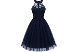 Dressystar Women's Short Halter Cocktail Party Dress Lace Tulle Prom Gown