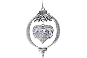 Inspired Silver - Pennsylvania Charm Ornament - Silver Pave Heart Charm Holiday Ornaments with Cubic Zirconia Jewelry