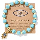 A-yeite Evil Eye Bracelets Handmade Natural Stone Beads Evil Eye Hamsa Hand Bracelet for Women Men Friendship Protection Good Luck Jewelry Gift