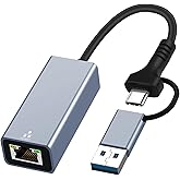 USB 3.0 to Ethernet Adapter with USB C to RJ45 Gigabit LAN 1000 Mbps Wired Network, Ethernet to USB Type-C 10/100/1000Mbps Ne