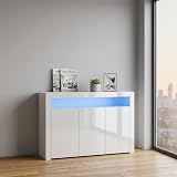 Panana High Gloss 3 Door Sideboard with LED Lights White 51.18in view 7
