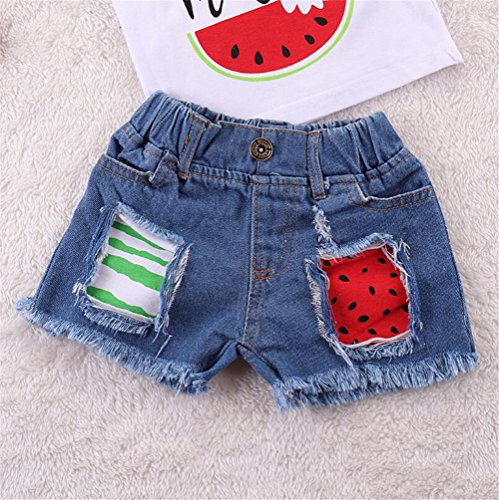 Toddler Boys Girls One in A Melon Print Vest Tops+Ripped Hole Denim Pant Outfits Size 18-24 Months/Tag100 (White)