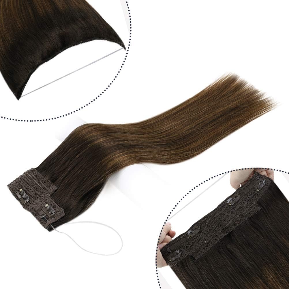 YoungSee 100G Wire Real Hair Extensions Balayage Brown Wire Real Human Hair Extensions Dark Brown with Medium Brown Couture Wire Extensions with Adjustable Clips Easy to Blend with Natural Hair 20InchCarbonfree Certified
