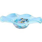 ORRFIDDY Hand Blown Murano-style Art Glass Bowl, 10.2-Inch Large Decorative Centerpiece for Table, Cobalt Blue Fruit Display 