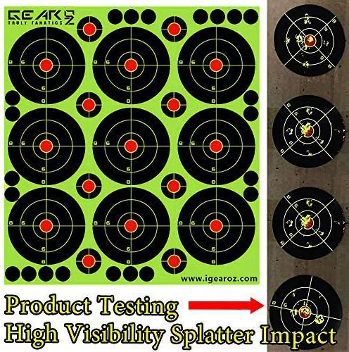 - 3” Bullseye Splatter Target Stickers, 90-225 PCS Reactive Shooting Paper Targets, 10/25 Sheets/Pack Adhesive Shooting Targets for BB Pellet Gun Airsoft Rifle Shooting Practice, Yellow Impact