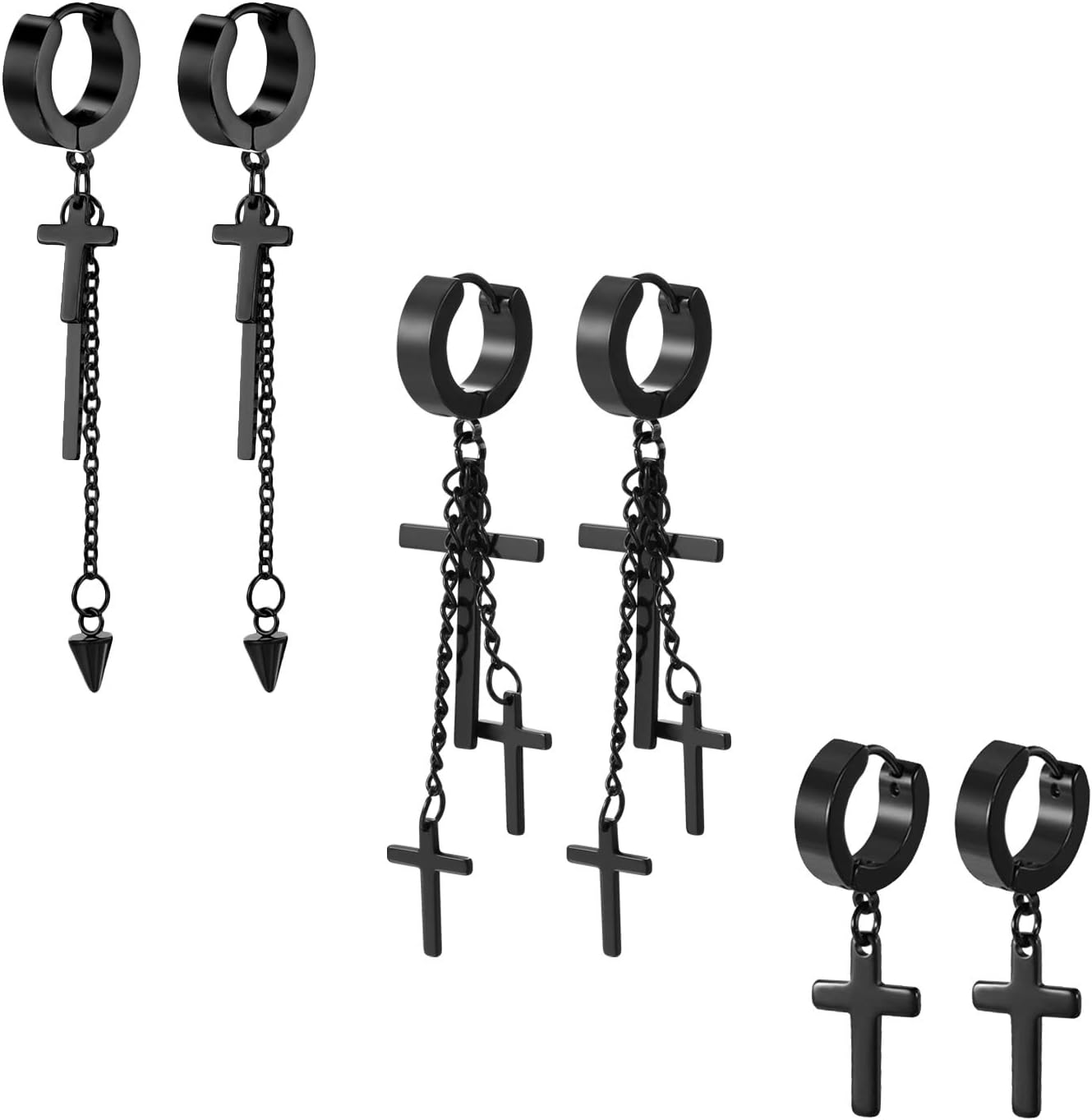 OIDEAStainless Steel Cross Earrings for Men - Cross Dangle Hoop Earrings Set, Hinged Hoop Ear Jewelry Gift for Men and Women