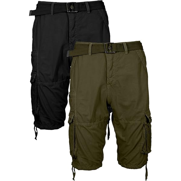 Amazon.com: Men's Distressed Cotton Cargo Belted Shorts