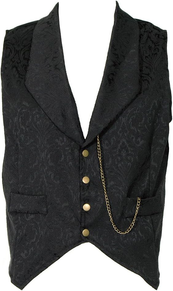 Golden Steampunk Men's Brocade Waistcoat - Small, Black