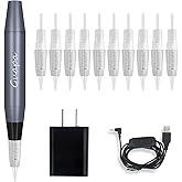 Portable Tattoo Machine Pen Eyebrow Lip Permanent Makeup Pen with 1R 3R Cartridge Needles for Ombre Brows Body Tattoo (Gray Machine Kit)