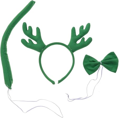 Amazon Bestoyard ３点 クリスマス コスプレ 子供用 動物衣装 トナカイ ヘアベンド 尻尾 タイ 緑 変身アクセサリー おもちゃ
