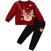 mikiumkee Toddler Girl Clothes 2Pcs Little Girls Outfits Long Sleeve Crewneck Shirt+Pants 12M-5T Kids Clothing