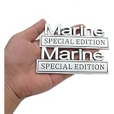 2pcs Marine Special Edition Metal Side Emblem Badge Sticker Decal Replacement for All Cars Truck SUV (Silver Black)