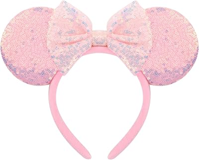 DRESHOW Glitter Mouse Ears Headband with Bow Party Costume Accessory