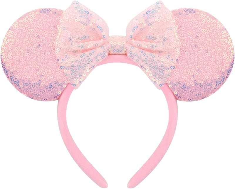 DRESHOW Glitter Mouse Ears Headband with Bow Party Costume Accessory