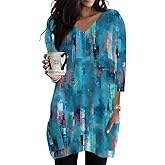 Poetsky Womens Tunic Tops for Leggings with Pockets Vneck 3/4 Length Sleeve Shirt Casual Long T-Shirts S-3XL