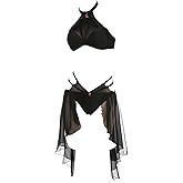 Meowcos Women's Swimsuit Bikini Sets Bathing Suit Hexagram Black Gothic Halter Neck Two Piece Swimsuit