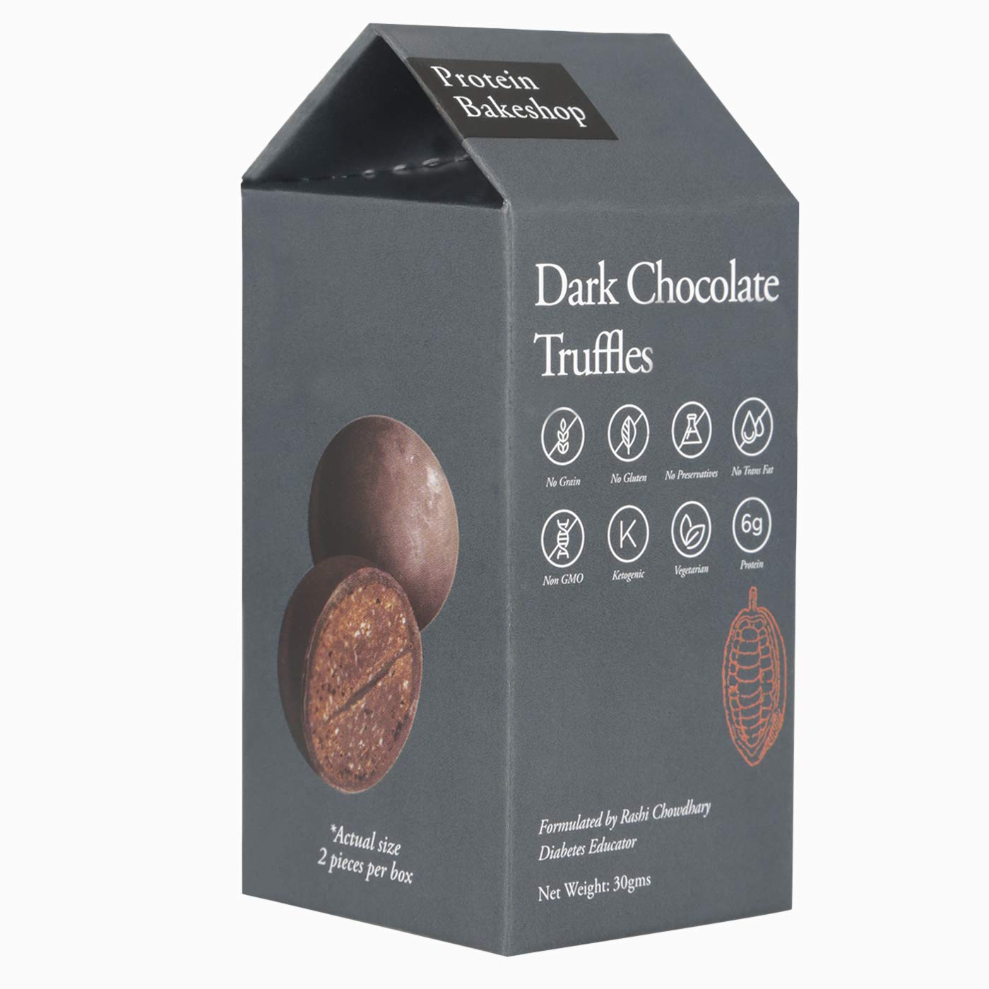 Protein Bakeshop High Protein Low Carb Dark Chocolate Truffles | Gluten-Free, No preservatives | 70% Dark Chocolate, Keto, Vegetarian and Natural Ingredients (Case of 10x30g)