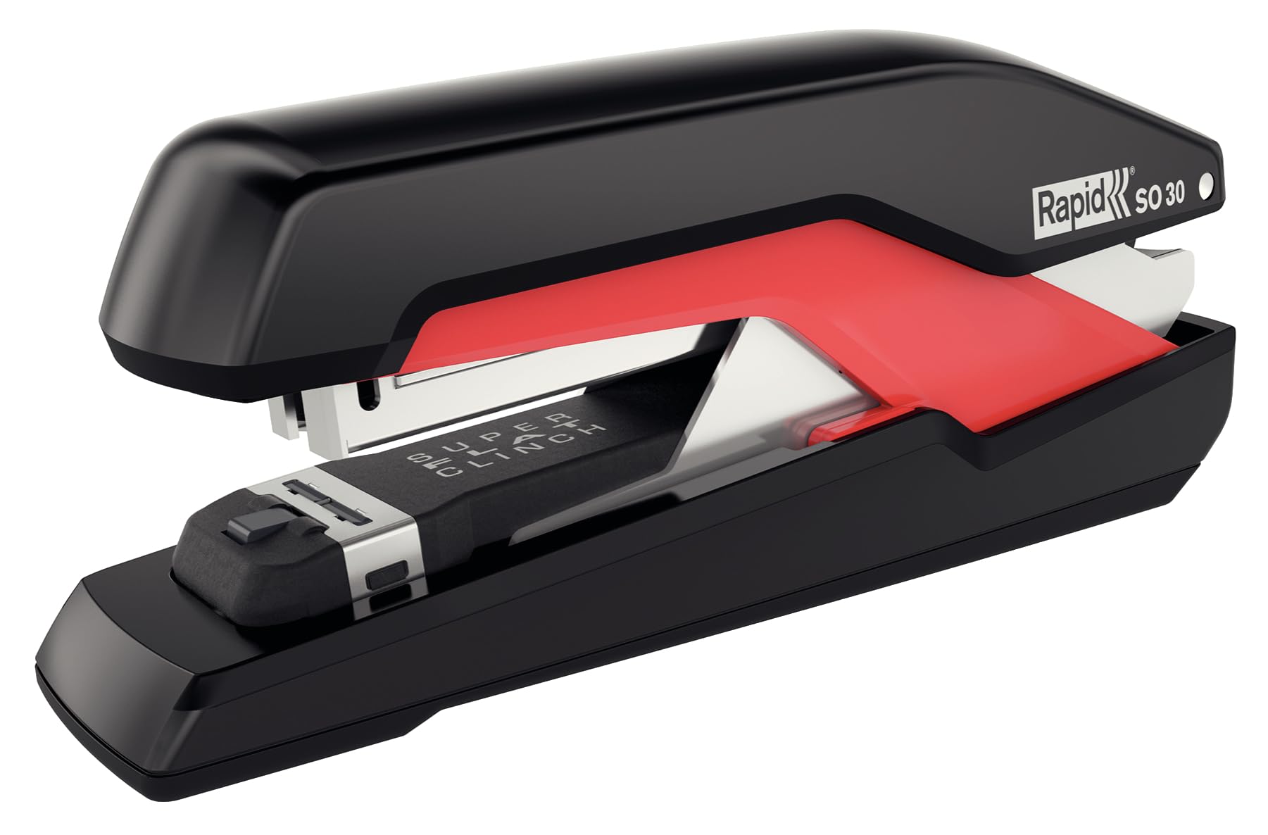 Rapid Supreme Omnipress SO30 Full Strip Stapler, 30 Sheet Capacity, Low Effort Stapling, Super Flat Clinch Stapling, Includes Staples, Black/Red, 5000547